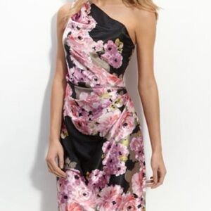 Maggy London Pink and Purple One Shoulder Sheath Dress | size 4 | floral